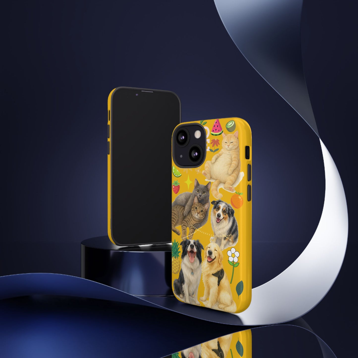 60A-5 Dog and Cat Printed Dual-Layer Phone Case In Yellow – Glossy or Matte Finish – iPhone & Android Compatible