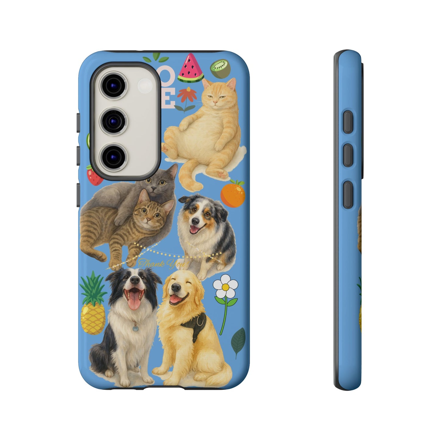60A-1 Dog and Cat Printed Dual-Layer Phone Case In Blue – Glossy or Matte Finish – iPhone & Android Compatible