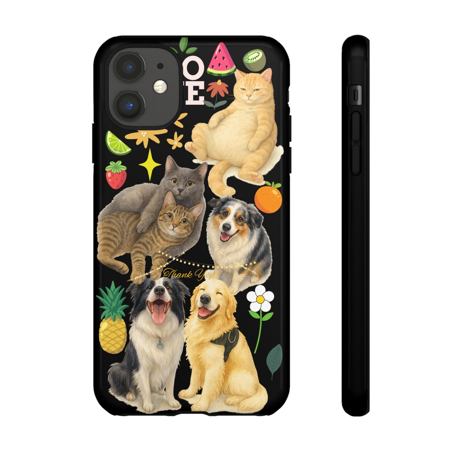 60A-8 Dog and Cat Printed Dual-Layer Phone Case In Black – Glossy or Matte Finish – iPhone & Android Compatible