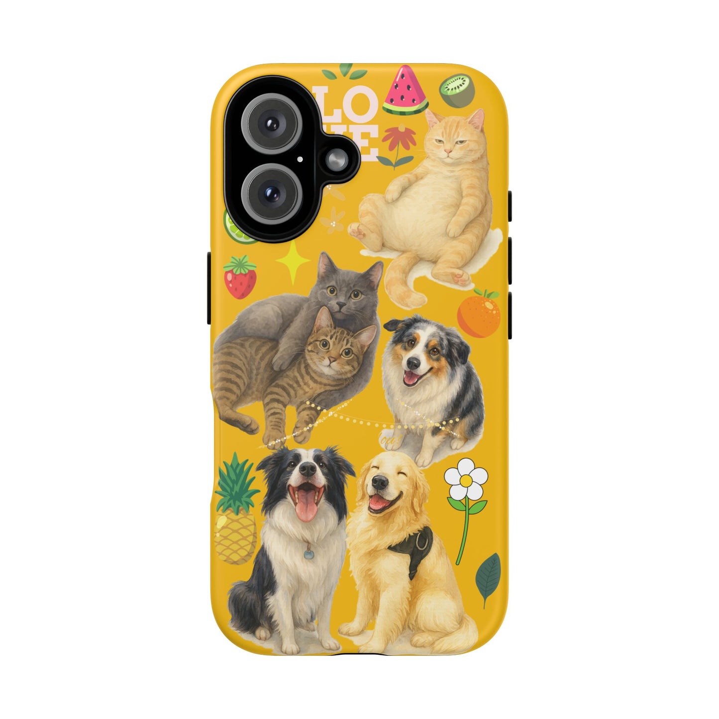 60A-5 Dog and Cat Printed Dual-Layer Phone Case In Yellow – Glossy or Matte Finish – iPhone & Android Compatible