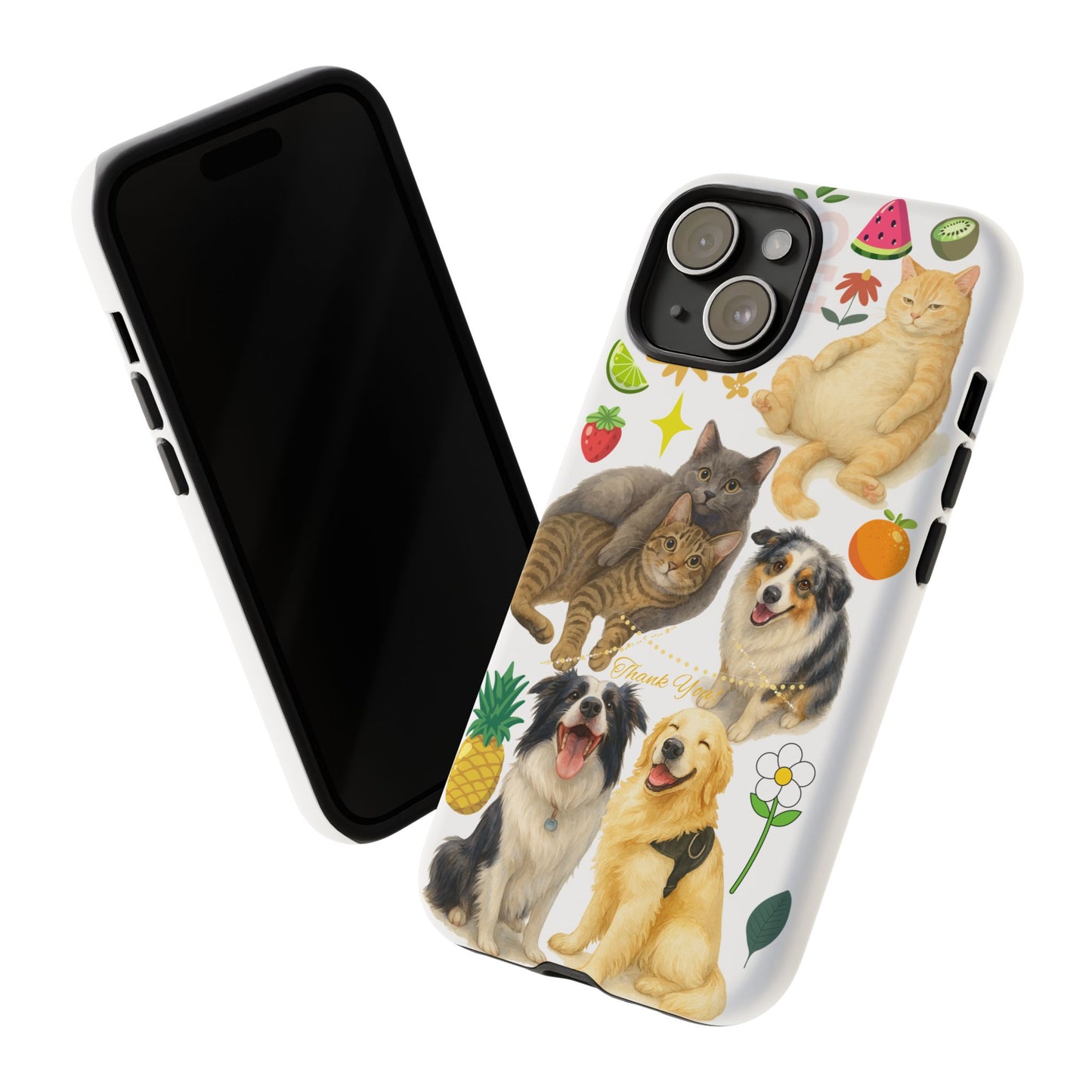60A Dog and Cat Printed Dual-Layer Phone Case In White – Glossy or Matte Finish – iPhone & Android Compatible