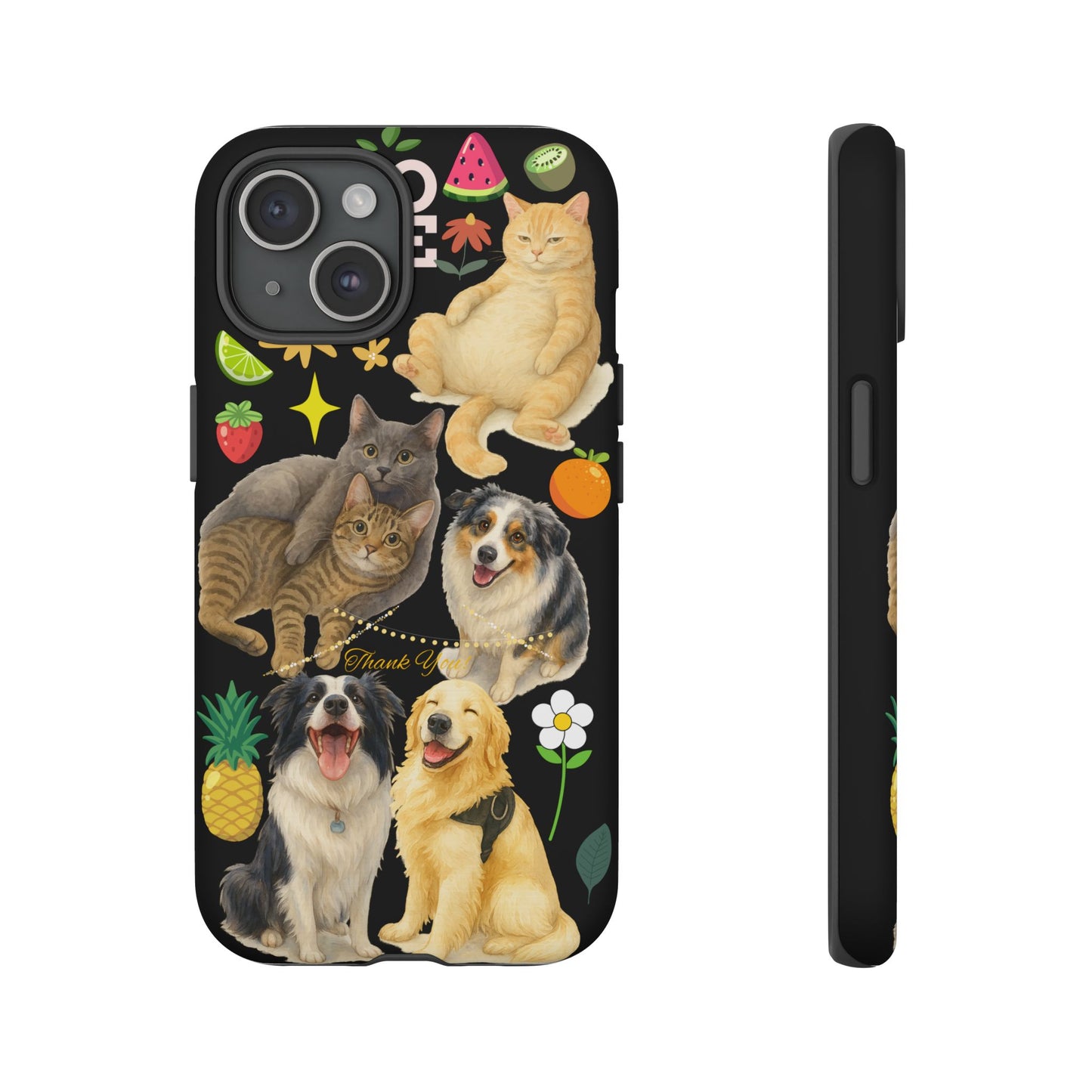 60A-8 Dog and Cat Printed Dual-Layer Phone Case In Black – Glossy or Matte Finish – iPhone & Android Compatible