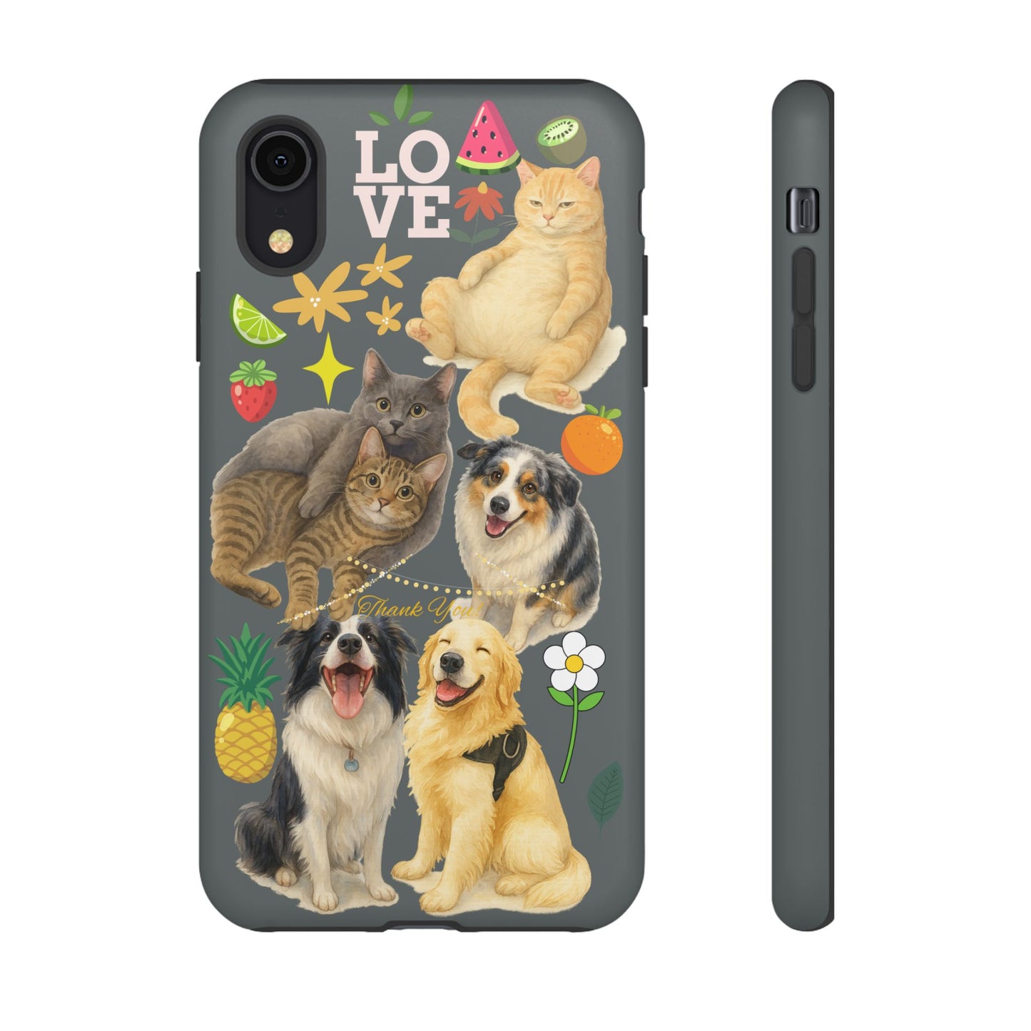 60A-7 Dog and Cat Printed Dual-Layer Phone Case In Dark Grey – Glossy or Matte Finish – iPhone & Android Compatible