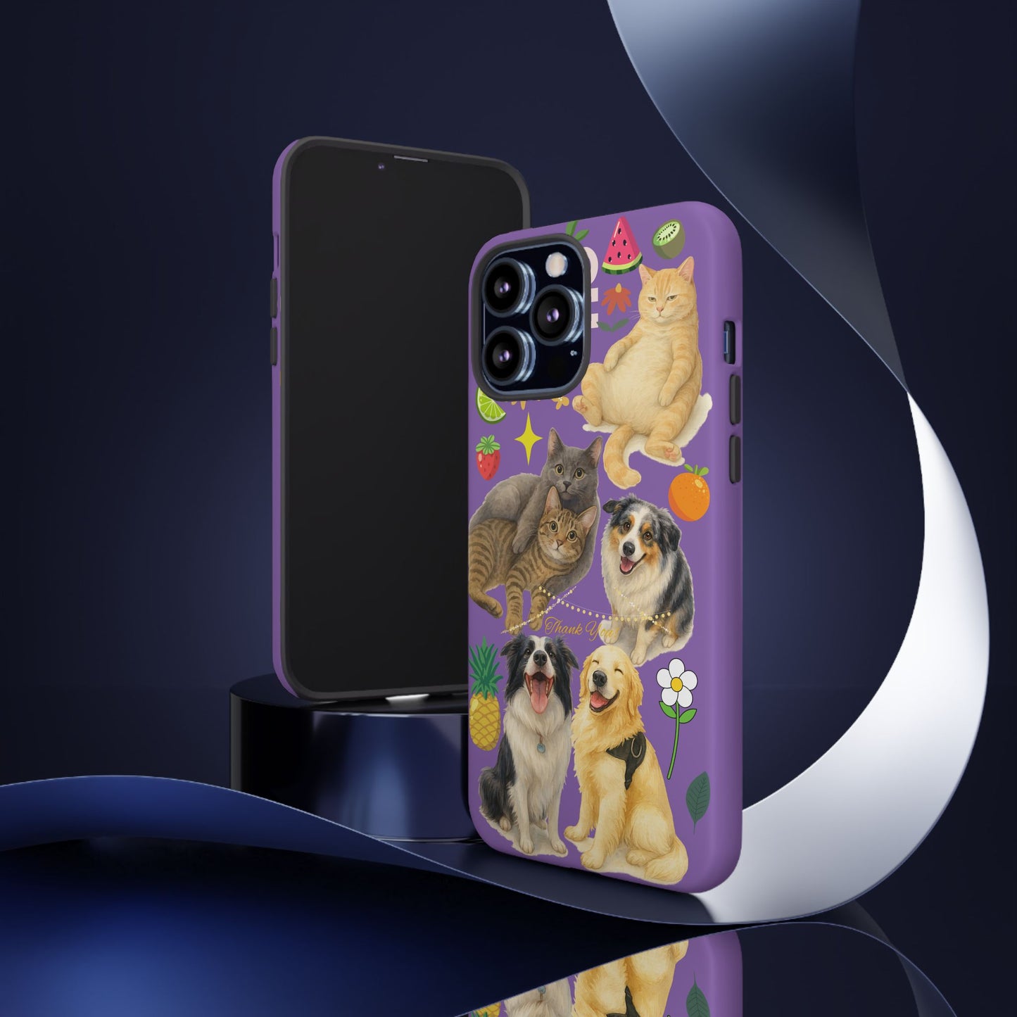 60A-4 Dog and Cat Printed Dual-Layer Phone Case In Purple – Glossy or Matte Finish – iPhone & Android Compatible