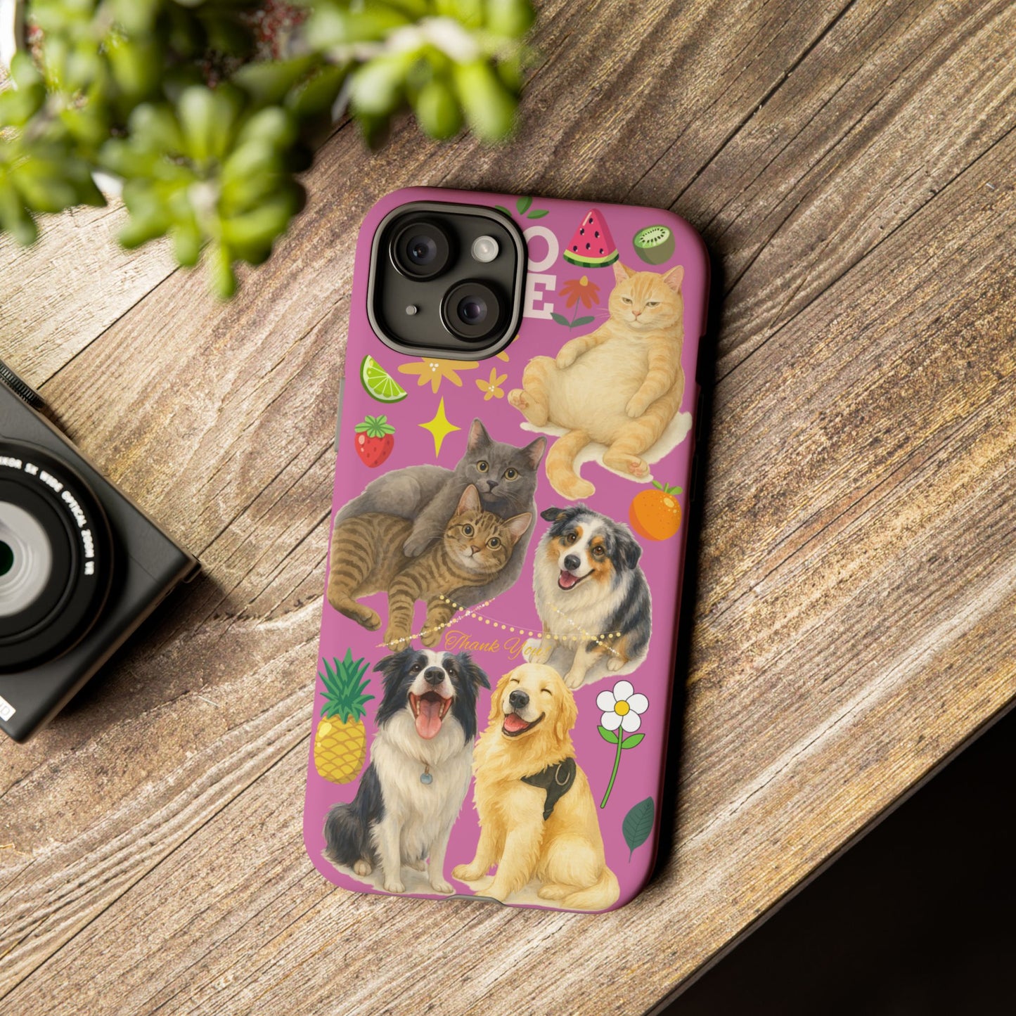 60A-2 Dog and Cat Printed Dual-Layer Phone Case In Pink – Glossy or Matte Finish – iPhone & Android Compatible
