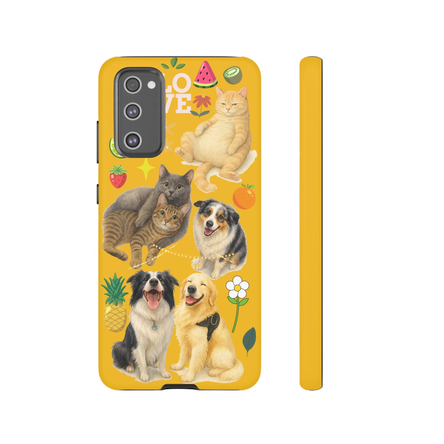 60A-5 Dog and Cat Printed Dual-Layer Phone Case In Yellow – Glossy or Matte Finish – iPhone & Android Compatible