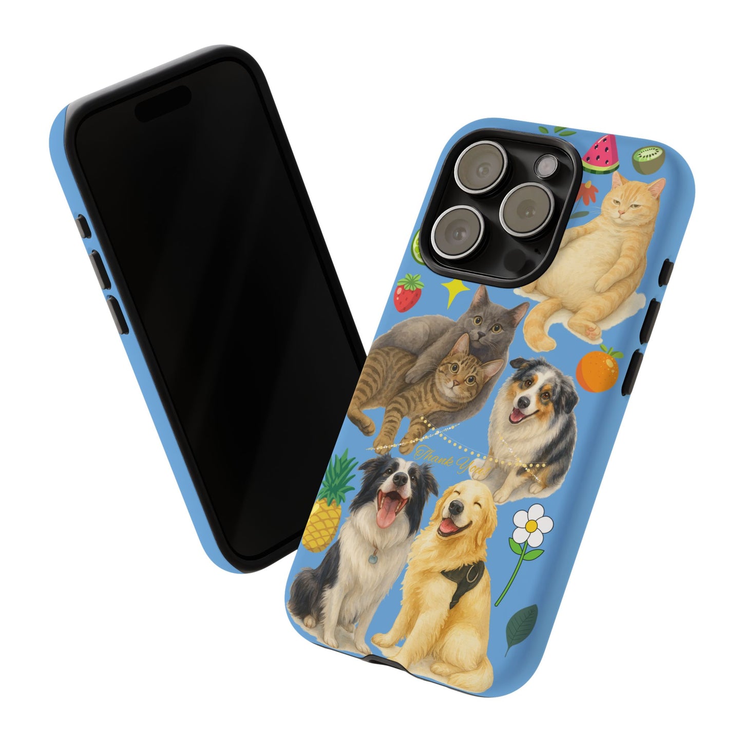 60A-1 Dog and Cat Printed Dual-Layer Phone Case In Blue – Glossy or Matte Finish – iPhone & Android Compatible