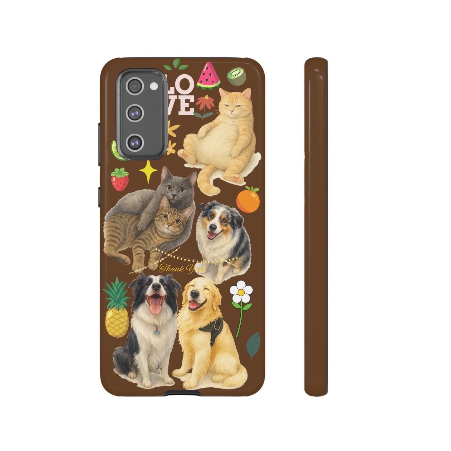 60A-11 Dog and Cat Printed Dual-Layer Phone Case In Dark Brown – Glossy or Matte Finish – iPhone & Android Compatible