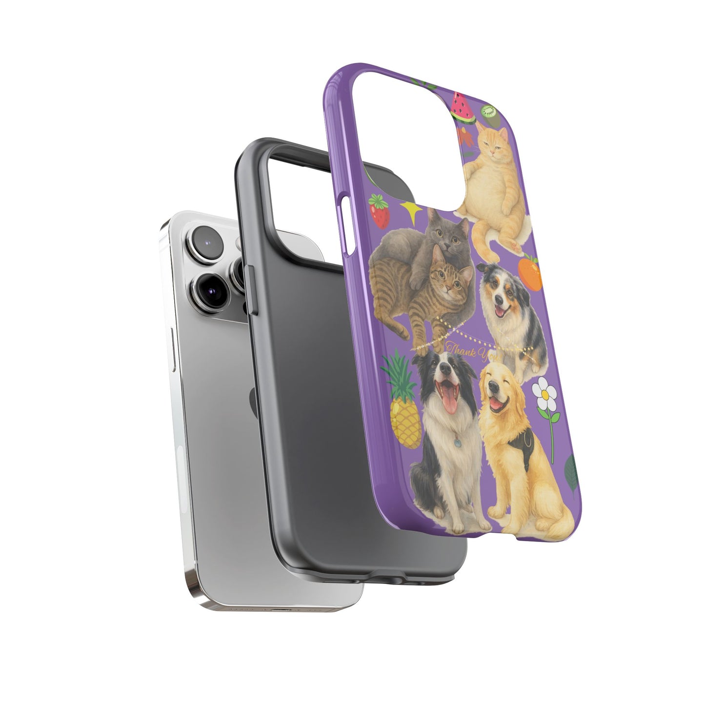 60A-4 Dog and Cat Printed Dual-Layer Phone Case In Purple – Glossy or Matte Finish – iPhone & Android Compatible