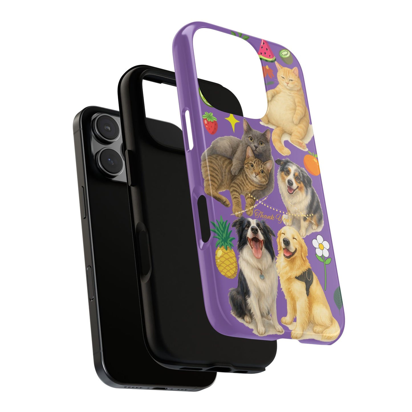 60A-4 Dog and Cat Printed Dual-Layer Phone Case In Purple – Glossy or Matte Finish – iPhone & Android Compatible