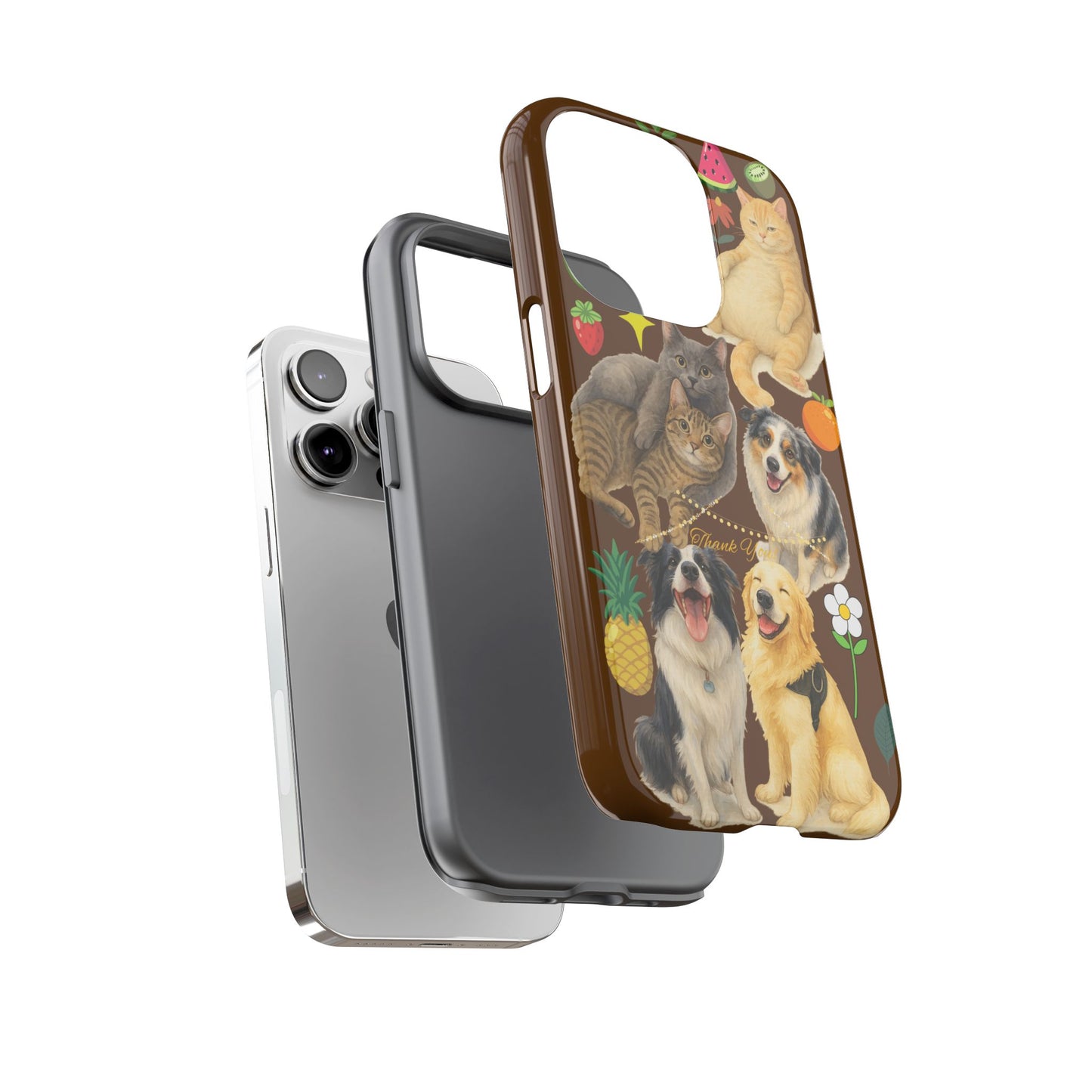 60A-11 Dog and Cat Printed Dual-Layer Phone Case In Dark Brown – Glossy or Matte Finish – iPhone & Android Compatible