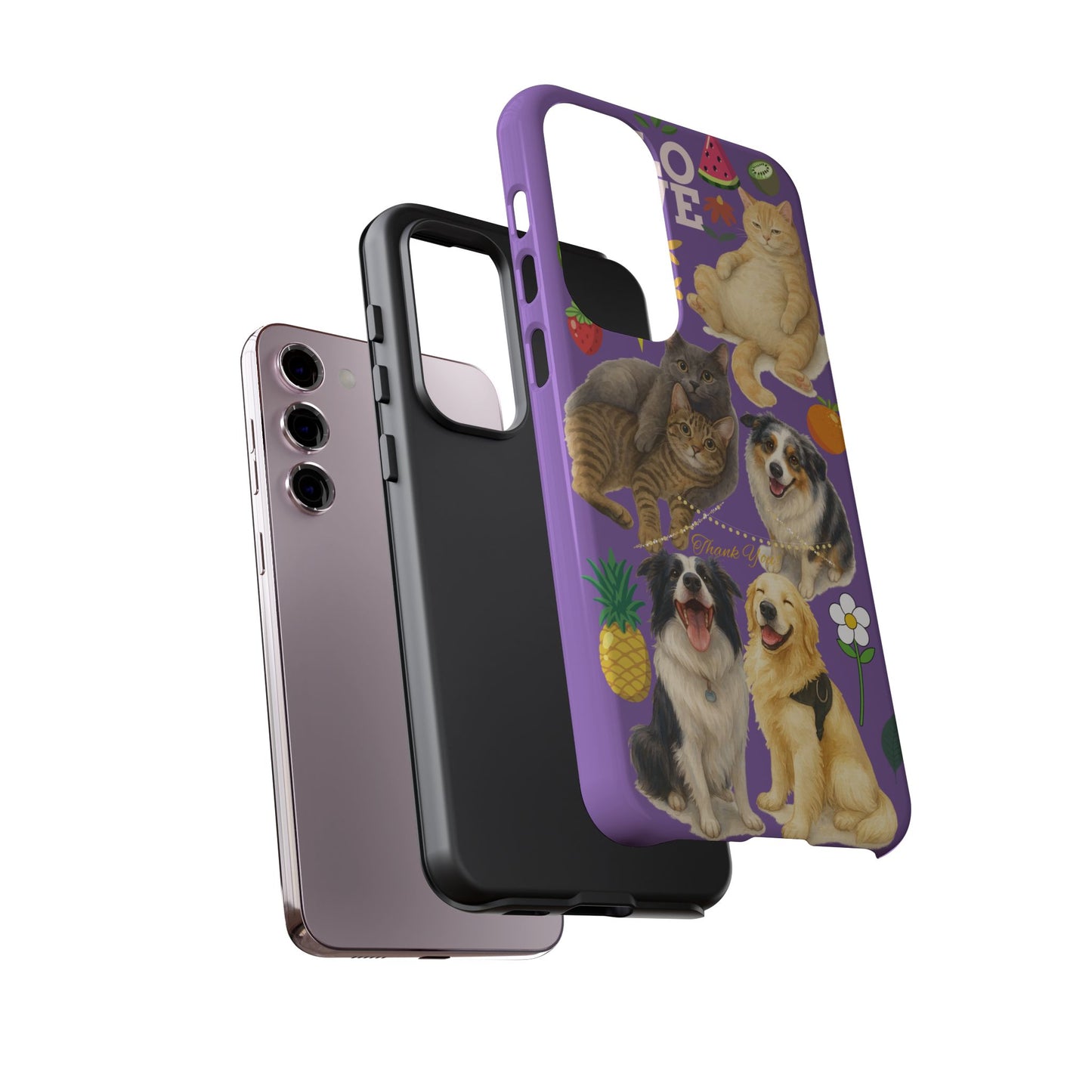 60A-4 Dog and Cat Printed Dual-Layer Phone Case In Purple – Glossy or Matte Finish – iPhone & Android Compatible