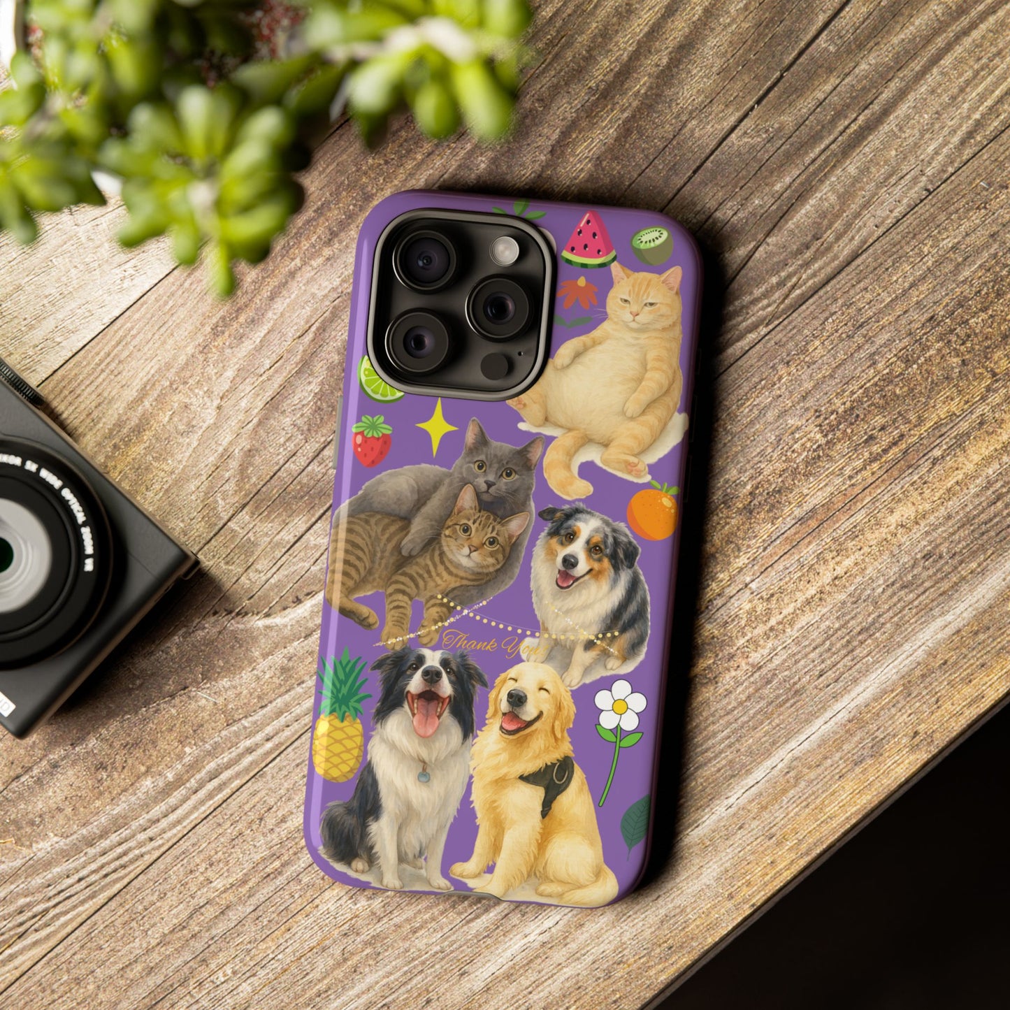 60A-4 Dog and Cat Printed Dual-Layer Phone Case In Purple – Glossy or Matte Finish – iPhone & Android Compatible