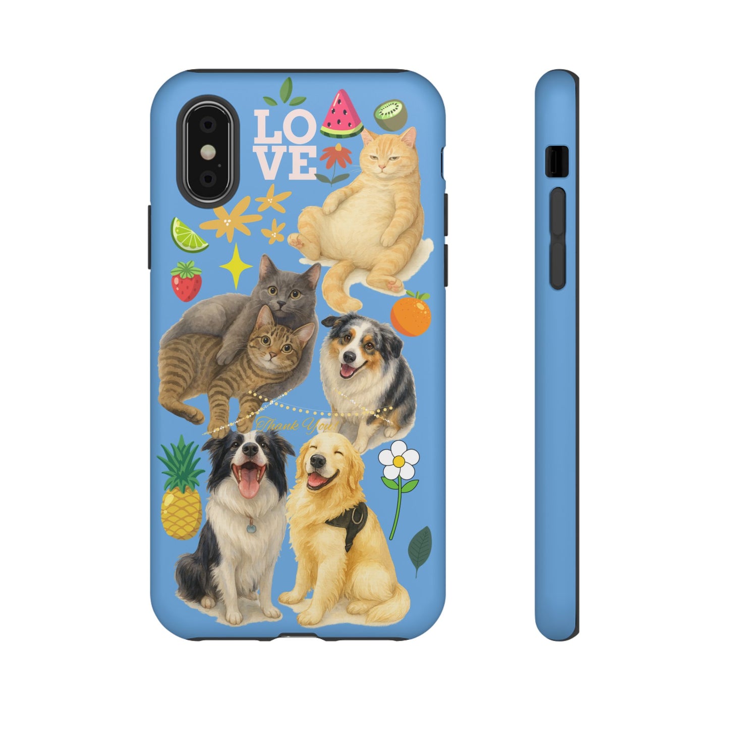 60A-1 Dog and Cat Printed Dual-Layer Phone Case In Blue – Glossy or Matte Finish – iPhone & Android Compatible