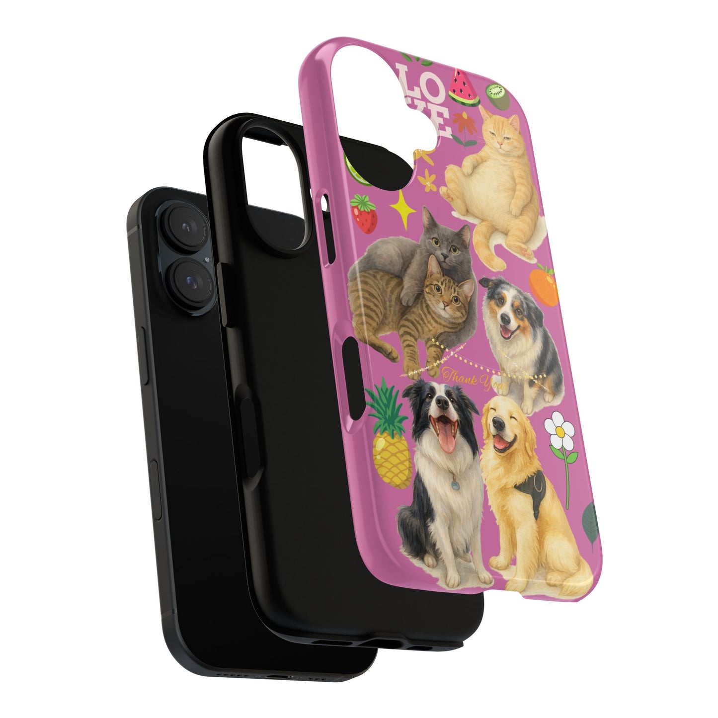 60A-2 Dog and Cat Printed Dual-Layer Phone Case In Pink – Glossy or Matte Finish – iPhone & Android Compatible