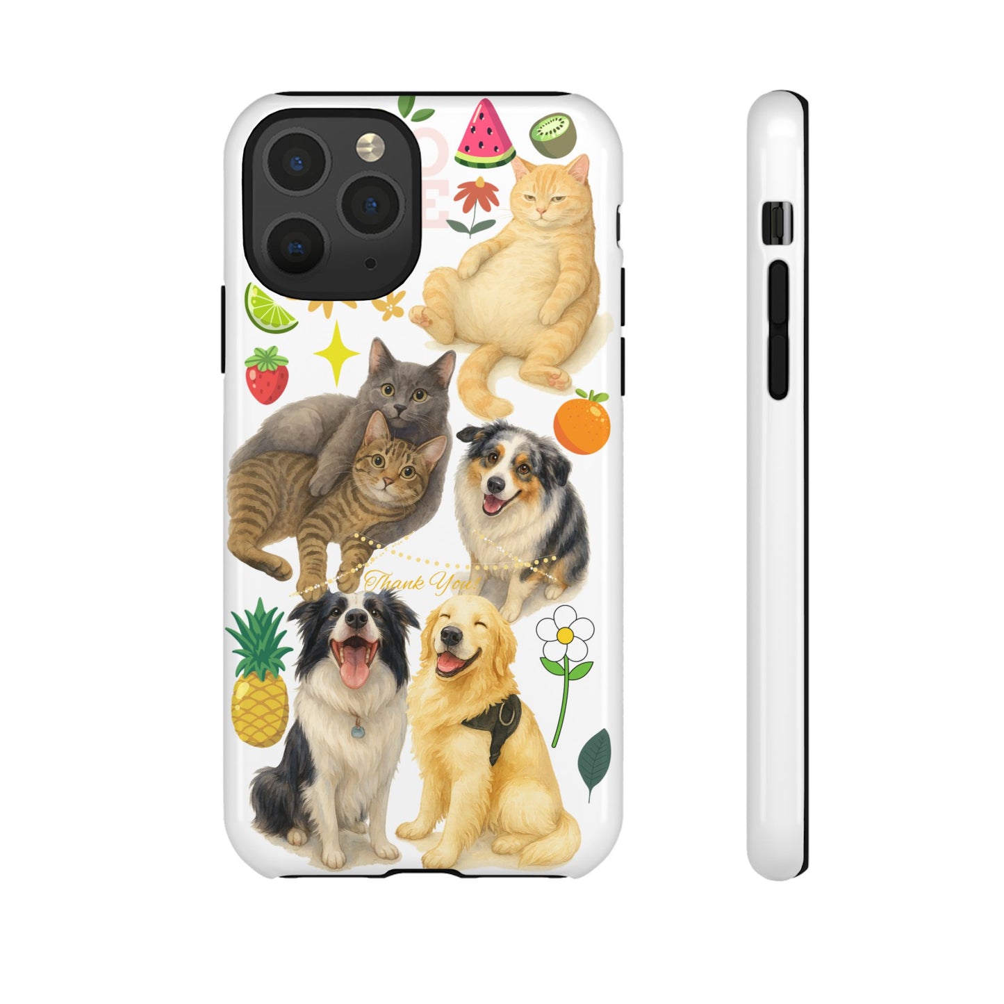 60A Dog and Cat Printed Dual-Layer Phone Case In White – Glossy or Matte Finish – iPhone & Android Compatible