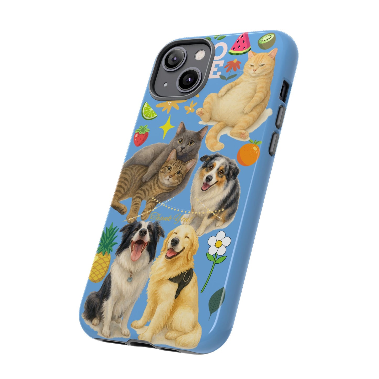 60A-1 Dog and Cat Printed Dual-Layer Phone Case In Blue – Glossy or Matte Finish – iPhone & Android Compatible