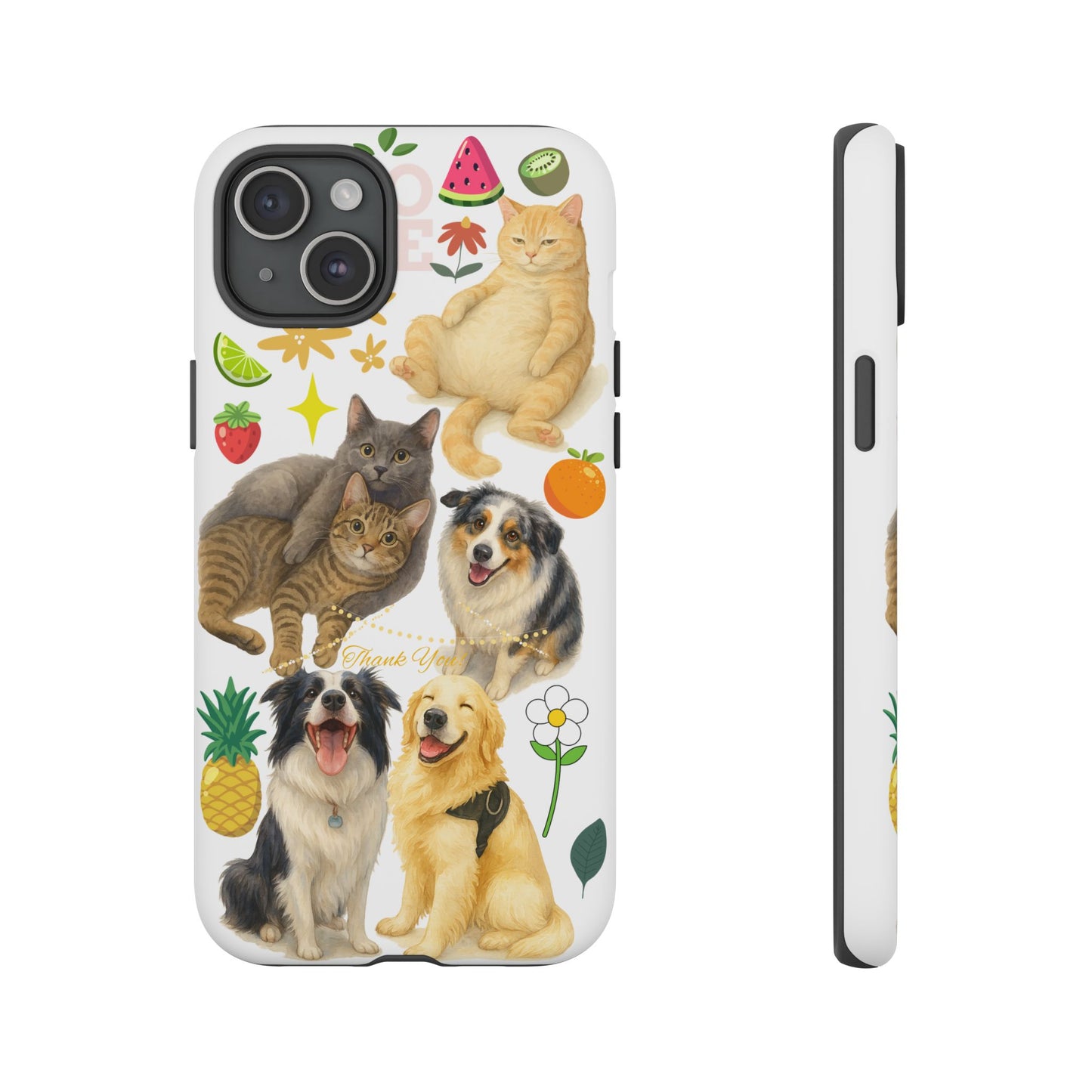 60A Dog and Cat Printed Dual-Layer Phone Case In White – Glossy or Matte Finish – iPhone & Android Compatible