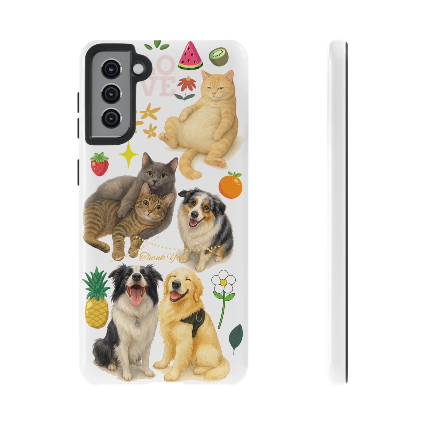 60A Dog and Cat Printed Dual-Layer Phone Case In White – Glossy or Matte Finish – iPhone & Android Compatible