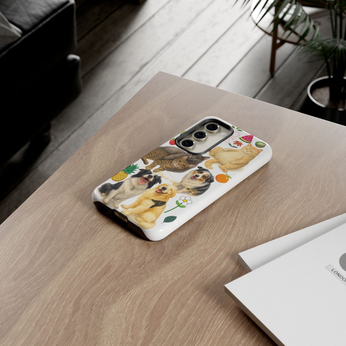 60A Dog and Cat Printed Dual-Layer Phone Case In White – Glossy or Matte Finish – iPhone & Android Compatible