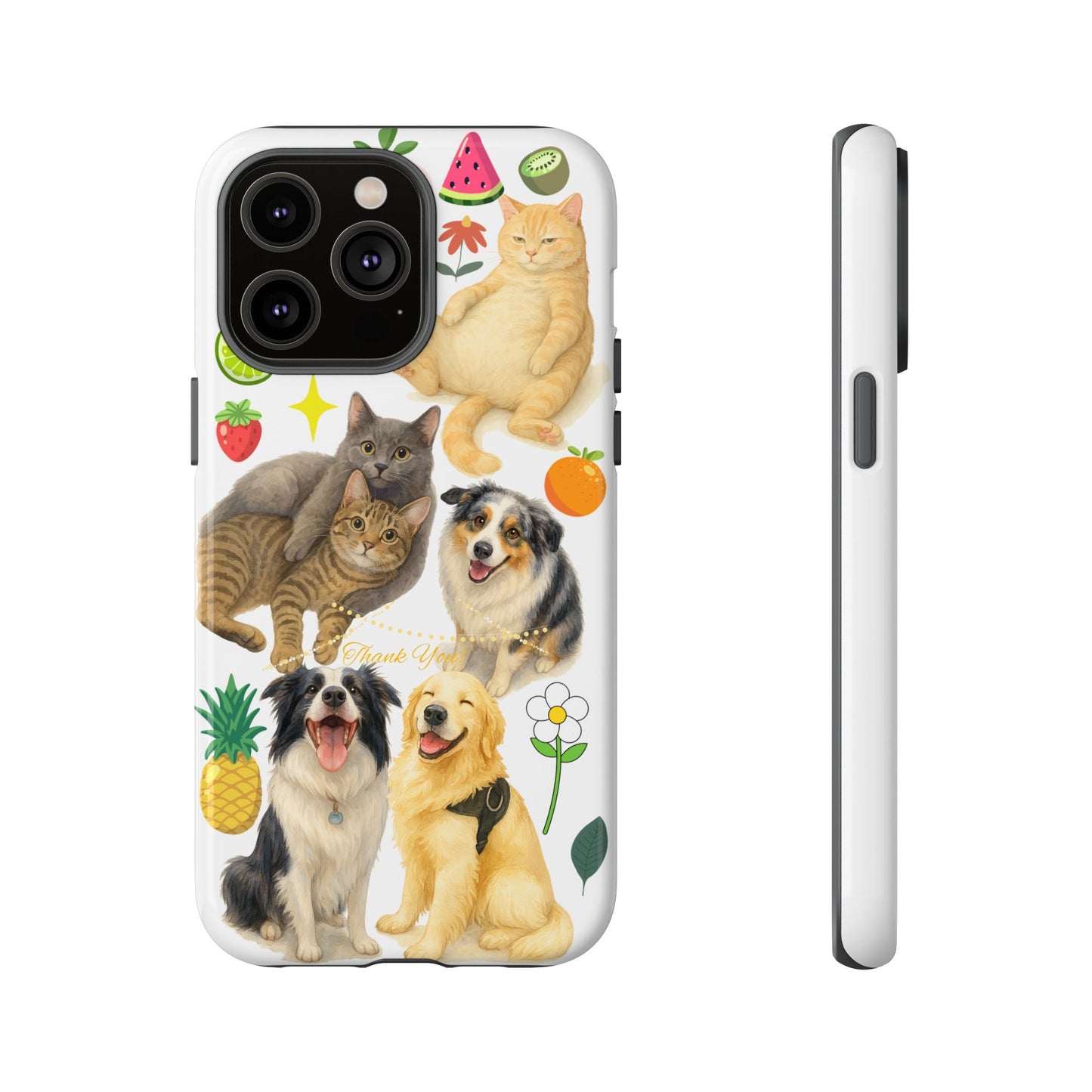 60A Dog and Cat Printed Dual-Layer Phone Case In White – Glossy or Matte Finish – iPhone & Android Compatible