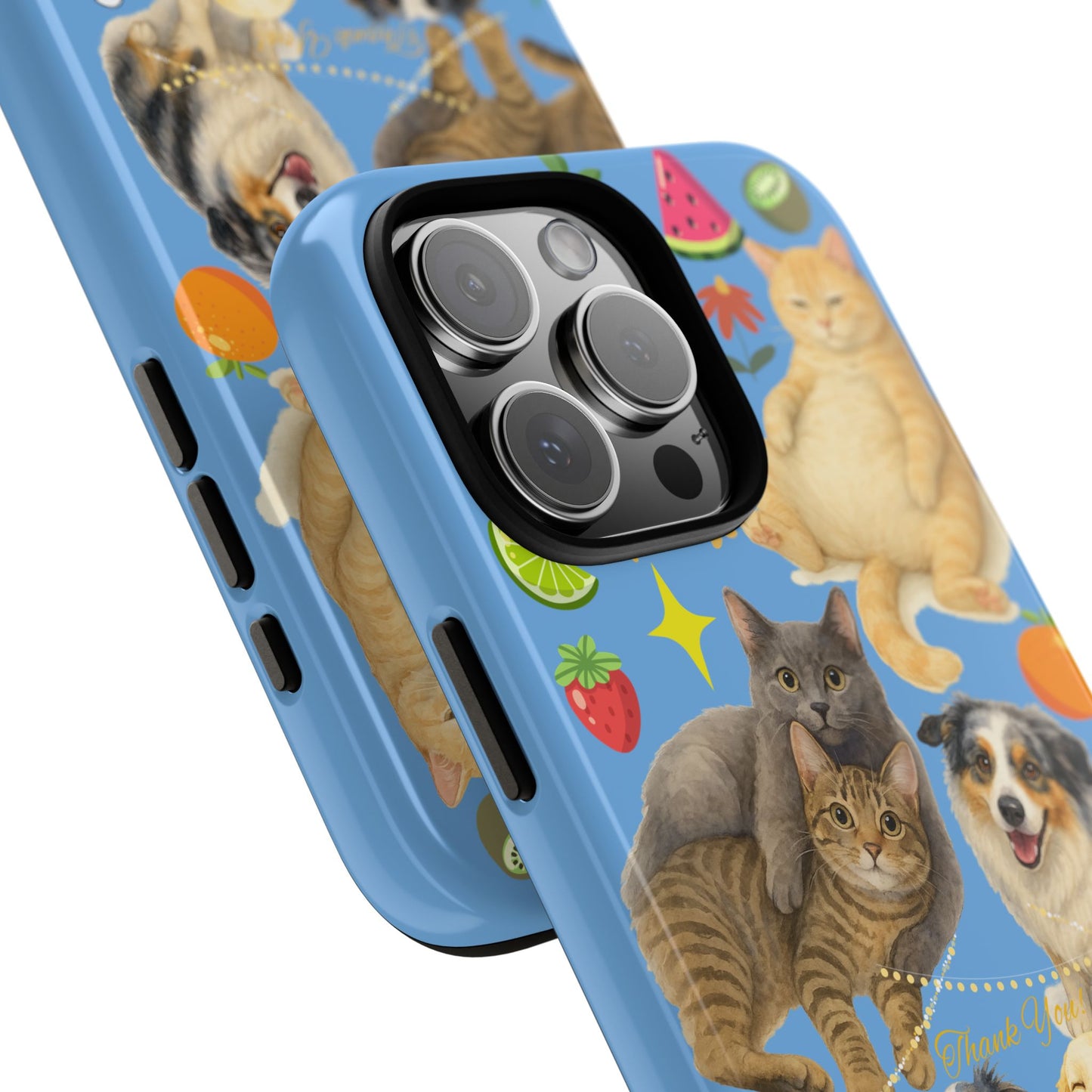60A-1 Dog and Cat Printed Dual-Layer Phone Case In Blue – Glossy or Matte Finish – iPhone & Android Compatible