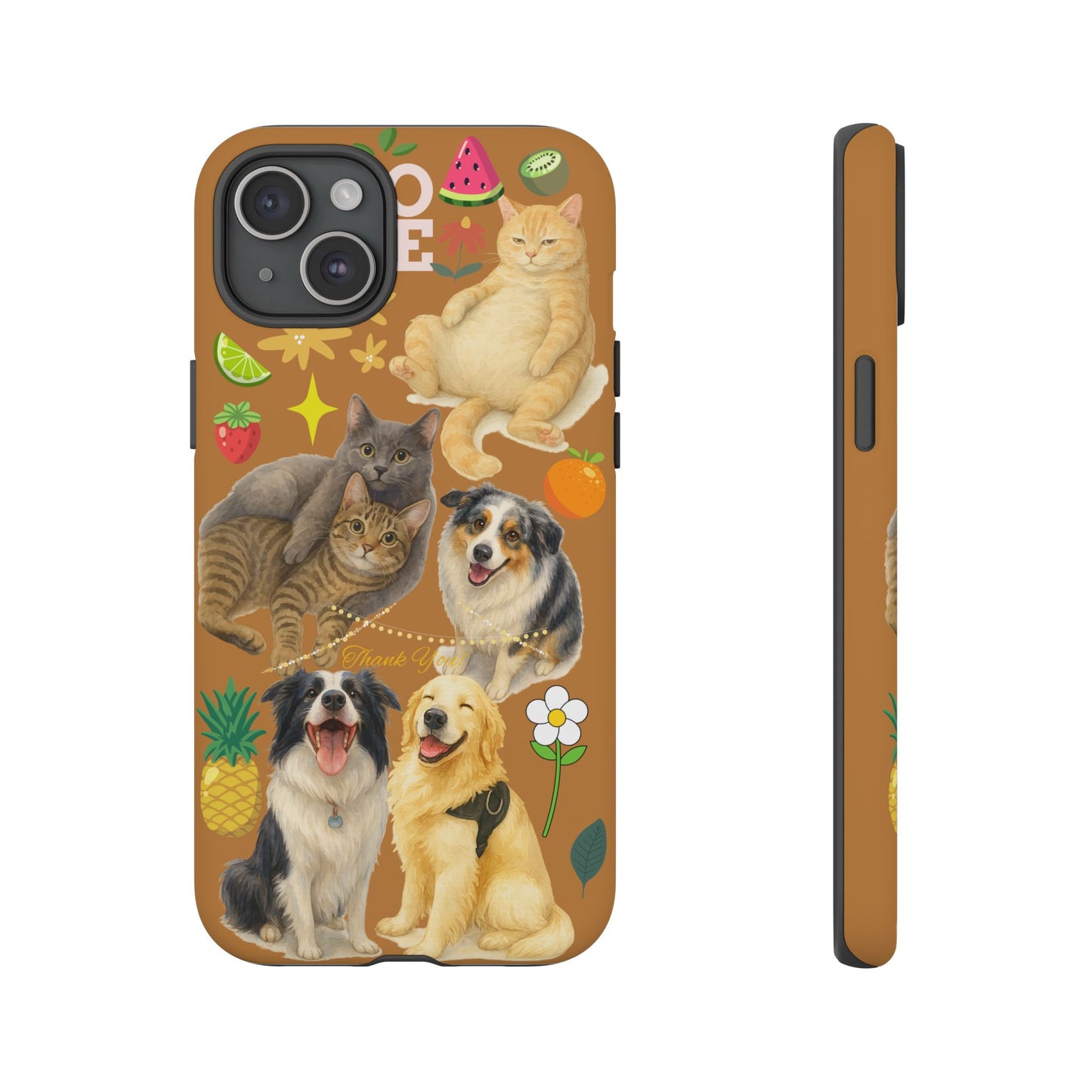 60A-9 Dog and Cat Printed Dual-Layer Phone Case In Light Brown – Glossy or Matte Finish – iPhone & Android Compatible