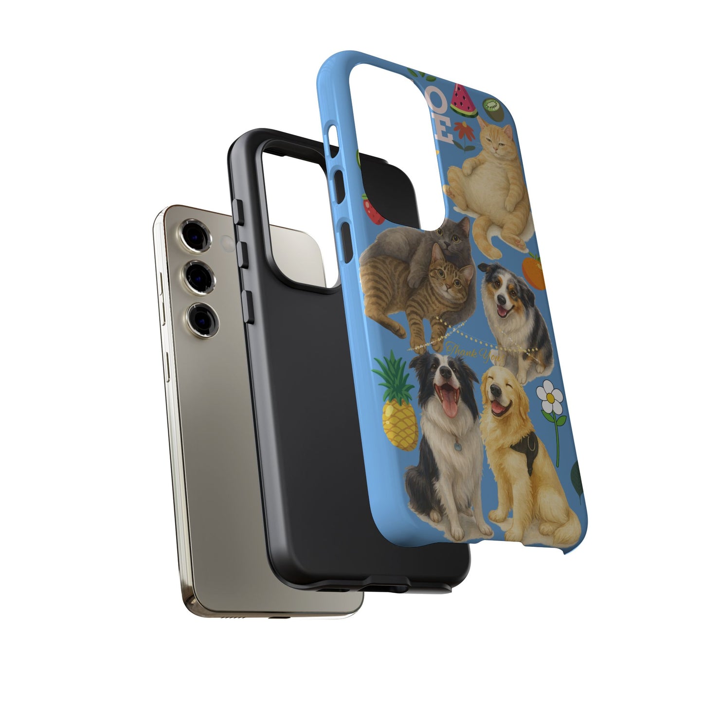 60A-1 Dog and Cat Printed Dual-Layer Phone Case In Blue – Glossy or Matte Finish – iPhone & Android Compatible