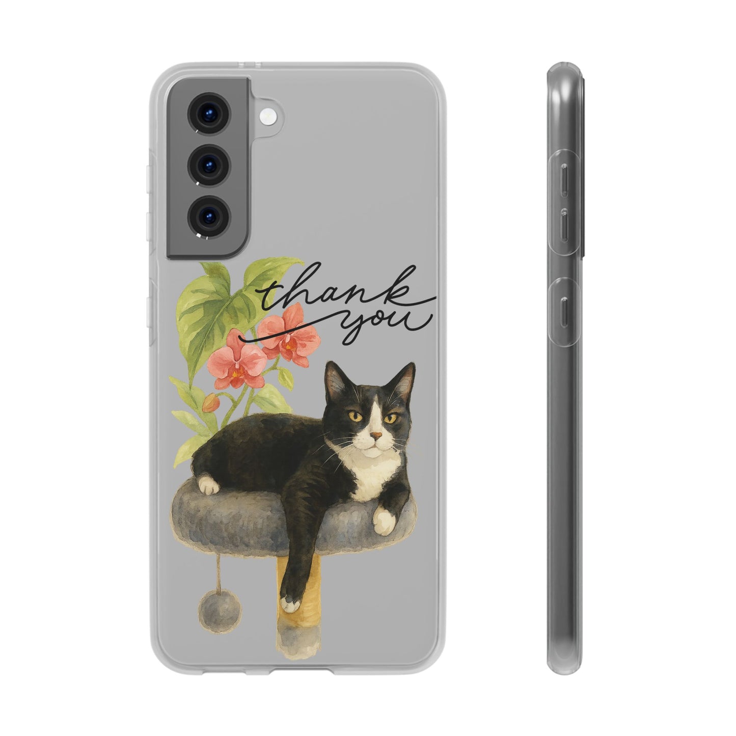 62A Cute Cat Thank You Phone Case – Flexible Matte TPU Slim Cover for iPhone & Android Gift