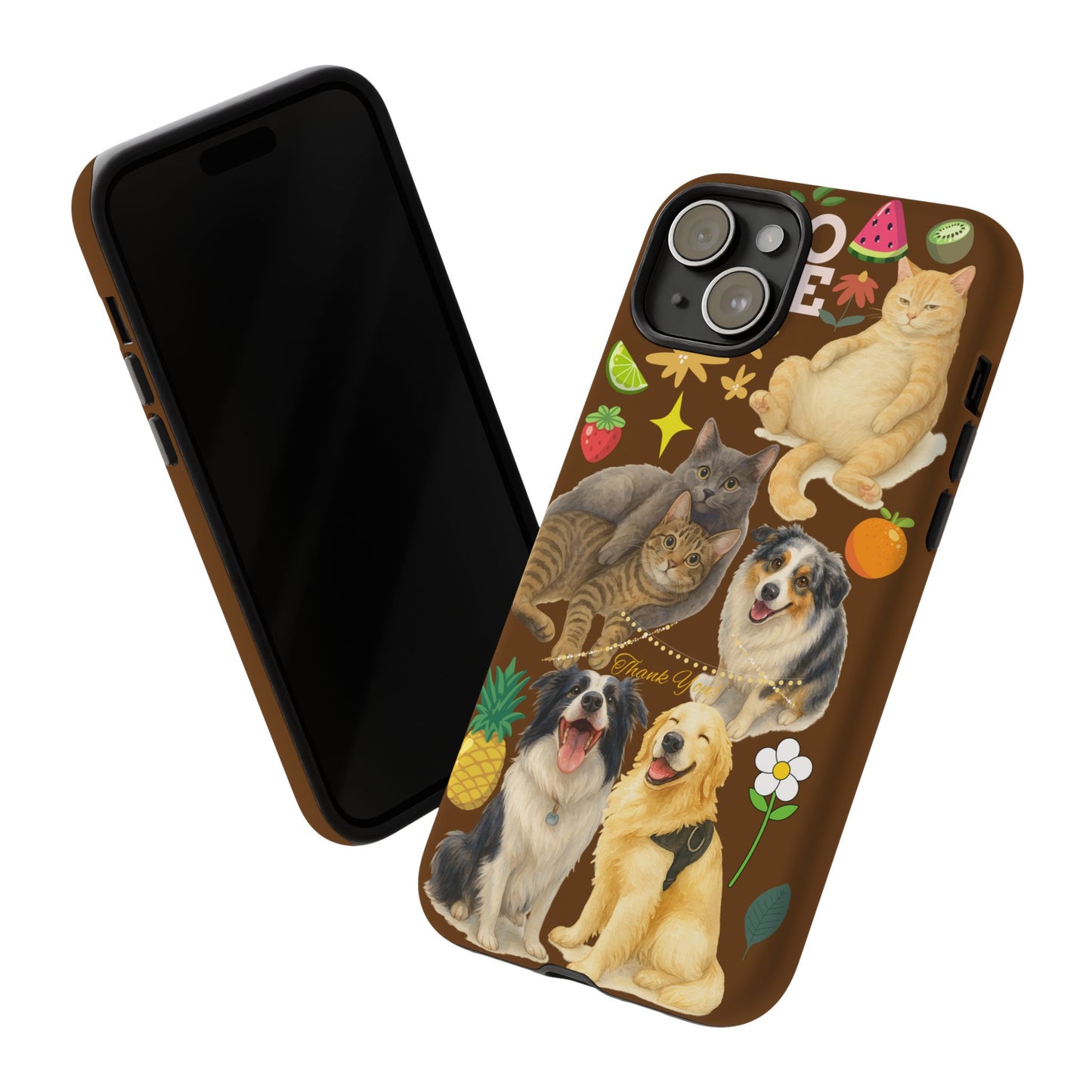60A-11 Dog and Cat Printed Dual-Layer Phone Case In Dark Brown – Glossy or Matte Finish – iPhone & Android Compatible