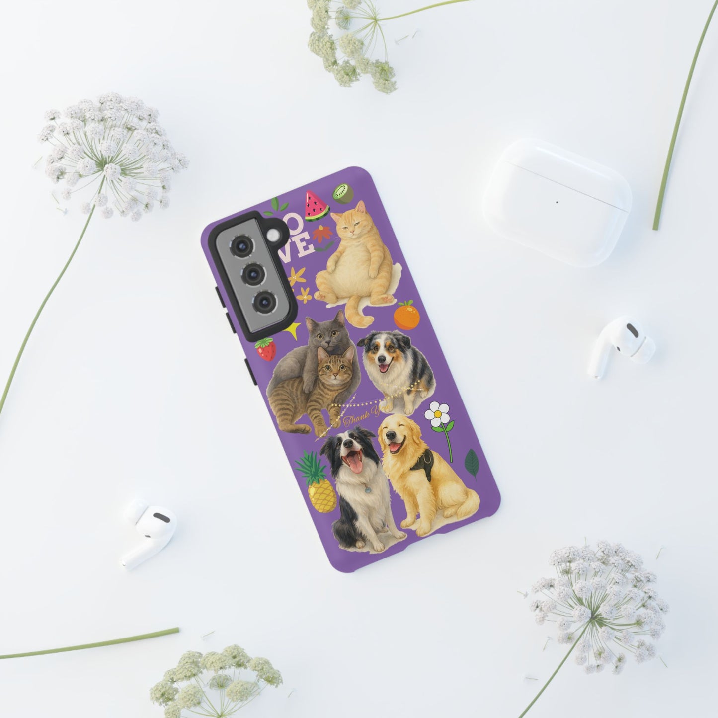 60A-4 Dog and Cat Printed Dual-Layer Phone Case In Purple – Glossy or Matte Finish – iPhone & Android Compatible