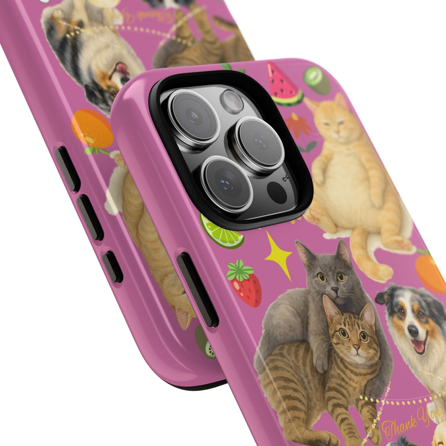 60A-2 Dog and Cat Printed Dual-Layer Phone Case In Pink – Glossy or Matte Finish – iPhone & Android Compatible