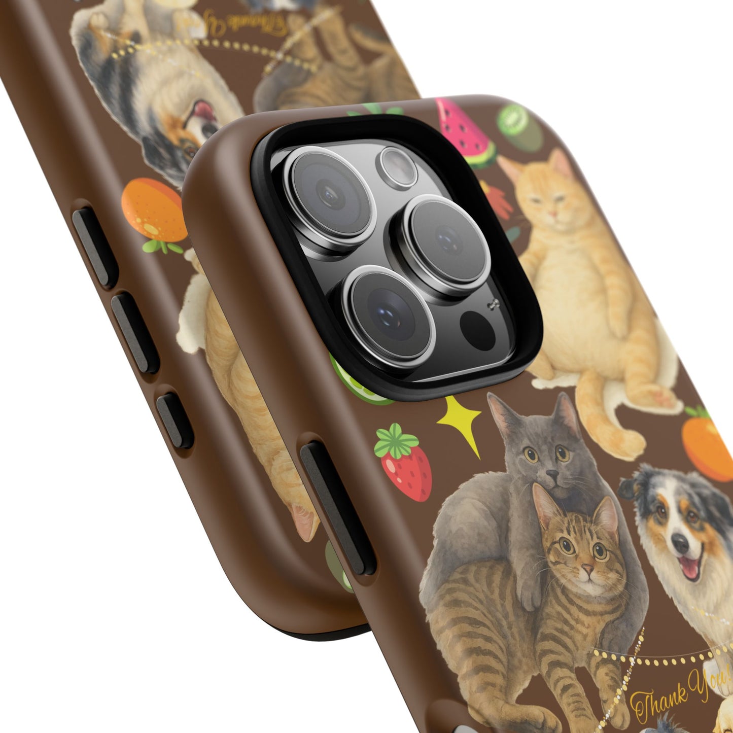 60A-11 Dog and Cat Printed Dual-Layer Phone Case In Dark Brown – Glossy or Matte Finish – iPhone & Android Compatible