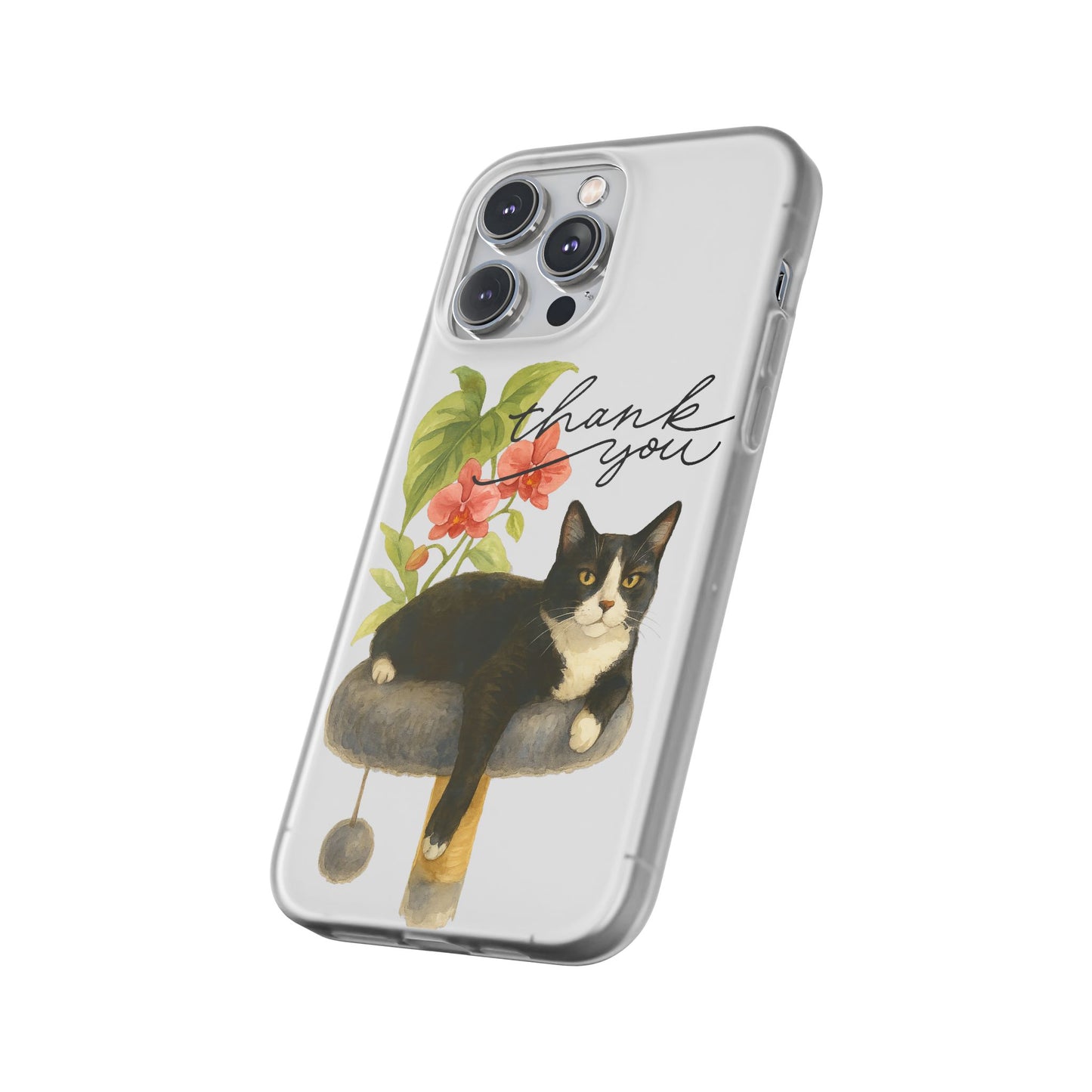 62A Cute Cat Thank You Phone Case – Flexible Matte TPU Slim Cover for iPhone & Android Gift