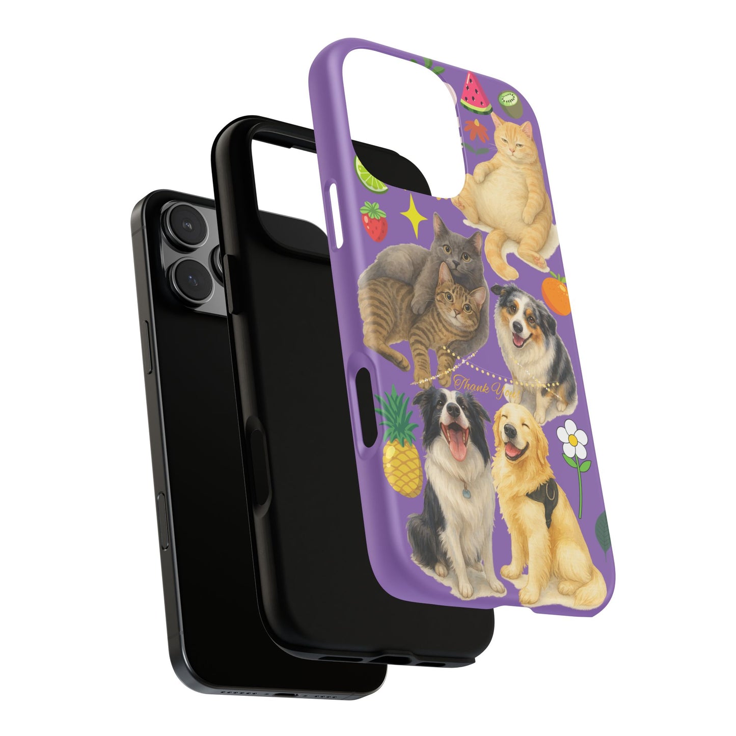 60A-4 Dog and Cat Printed Dual-Layer Phone Case In Purple – Glossy or Matte Finish – iPhone & Android Compatible