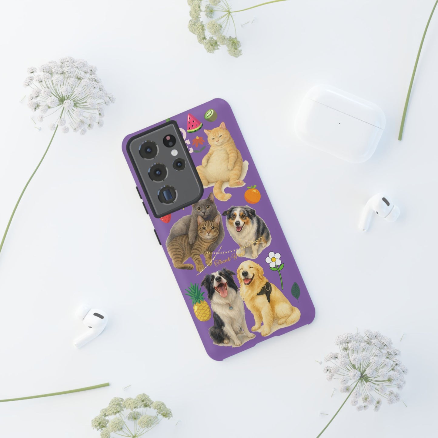 60A-4 Dog and Cat Printed Dual-Layer Phone Case In Purple – Glossy or Matte Finish – iPhone & Android Compatible