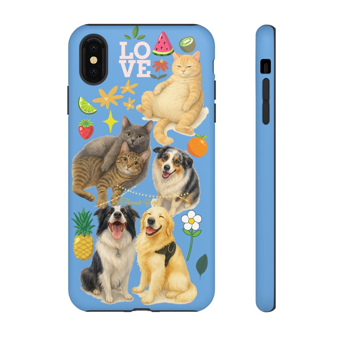 60A-1 Dog and Cat Printed Dual-Layer Phone Case In Blue – Glossy or Matte Finish – iPhone & Android Compatible