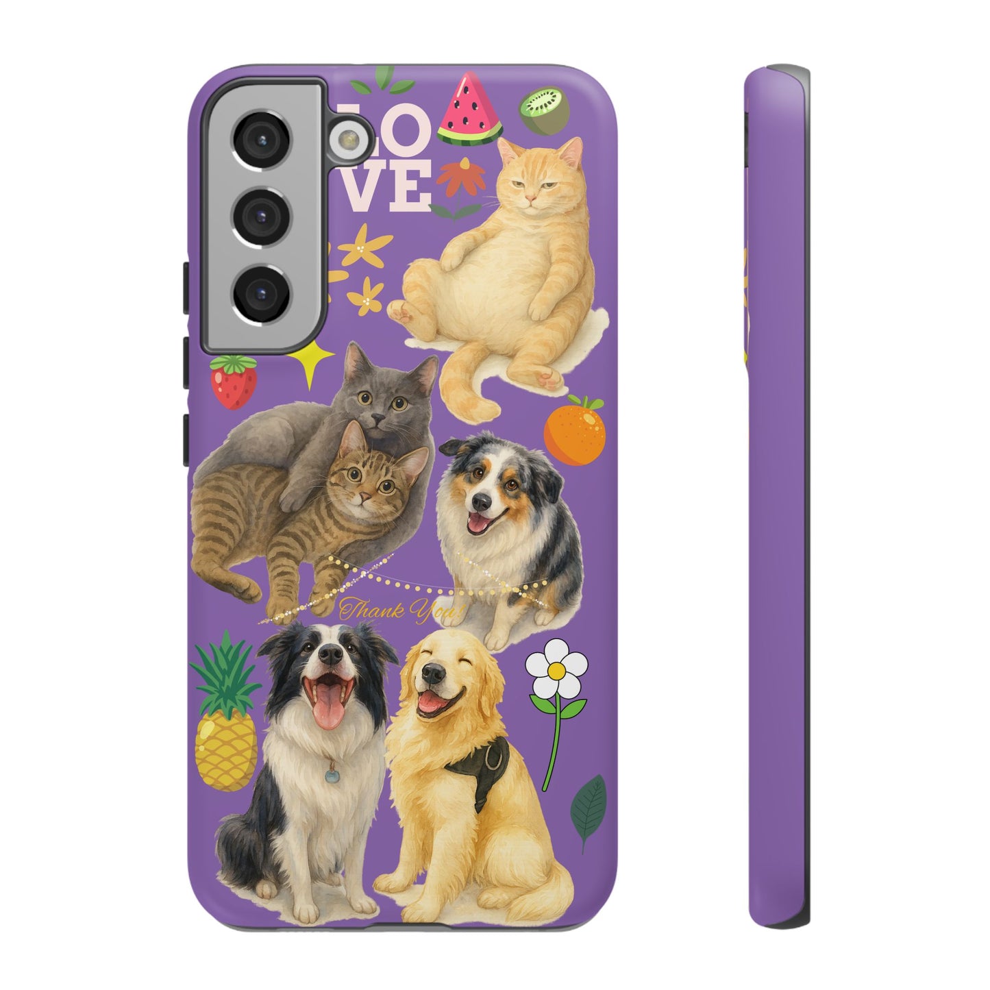 60A-4 Dog and Cat Printed Dual-Layer Phone Case In Purple – Glossy or Matte Finish – iPhone & Android Compatible