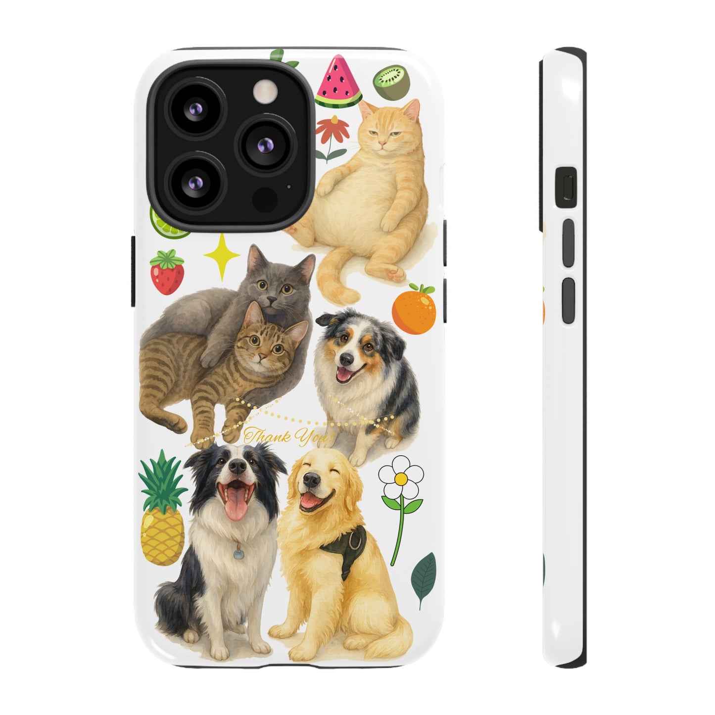 60A Dog and Cat Printed Dual-Layer Phone Case In White – Glossy or Matte Finish – iPhone & Android Compatible