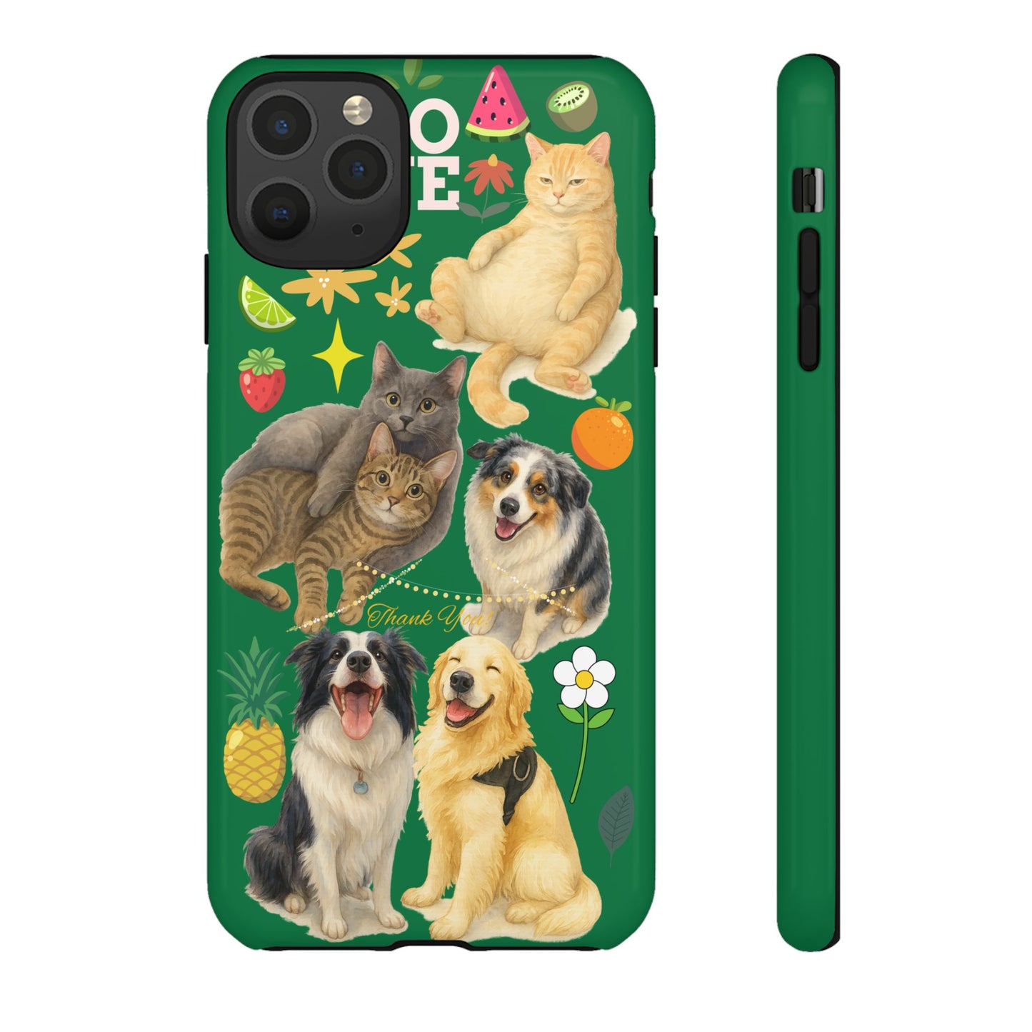 60A-10 Dog and Cat Printed Dual-Layer Phone Case In Dark Green – Glossy or Matte Finish – iPhone & Android Compatible
