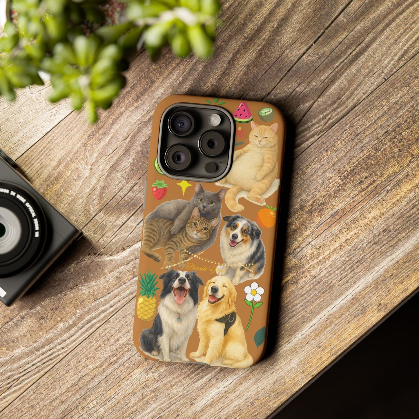60A-9 Dog and Cat Printed Dual-Layer Phone Case In Light Brown – Glossy or Matte Finish – iPhone & Android Compatible