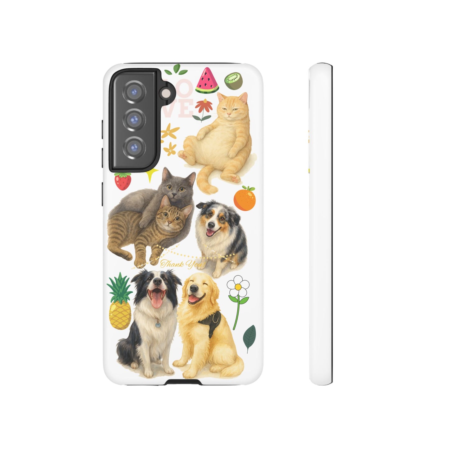 60A Dog and Cat Printed Dual-Layer Phone Case In White – Glossy or Matte Finish – iPhone & Android Compatible