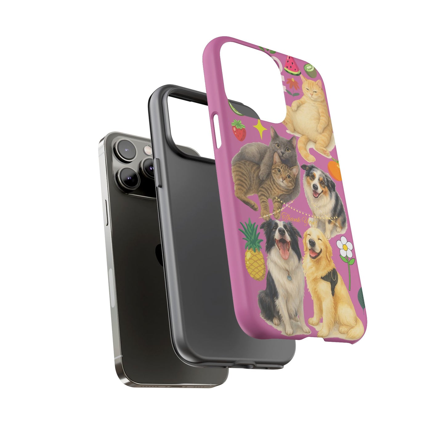 60A-2 Dog and Cat Printed Dual-Layer Phone Case In Pink – Glossy or Matte Finish – iPhone & Android Compatible