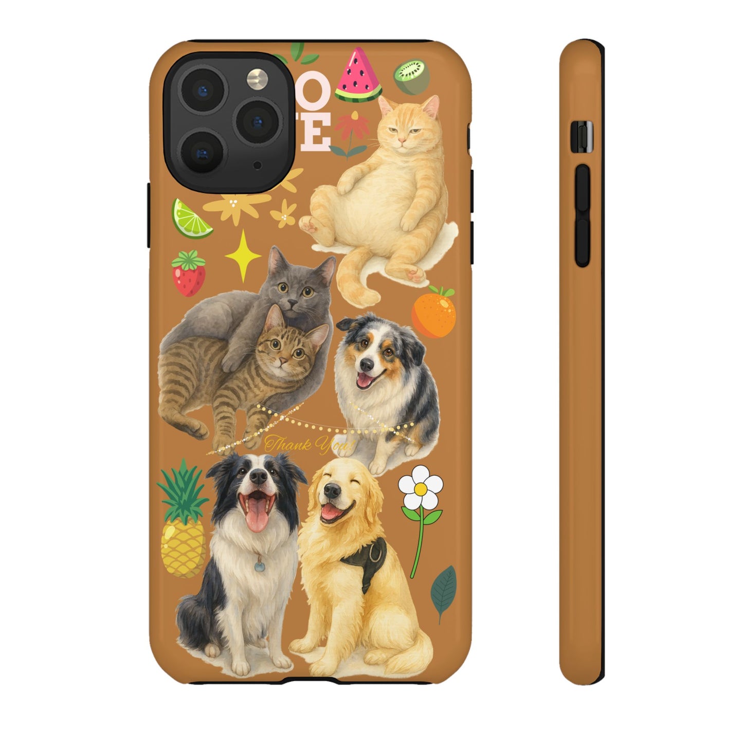 60A-9 Dog and Cat Printed Dual-Layer Phone Case In Light Brown – Glossy or Matte Finish – iPhone & Android Compatible