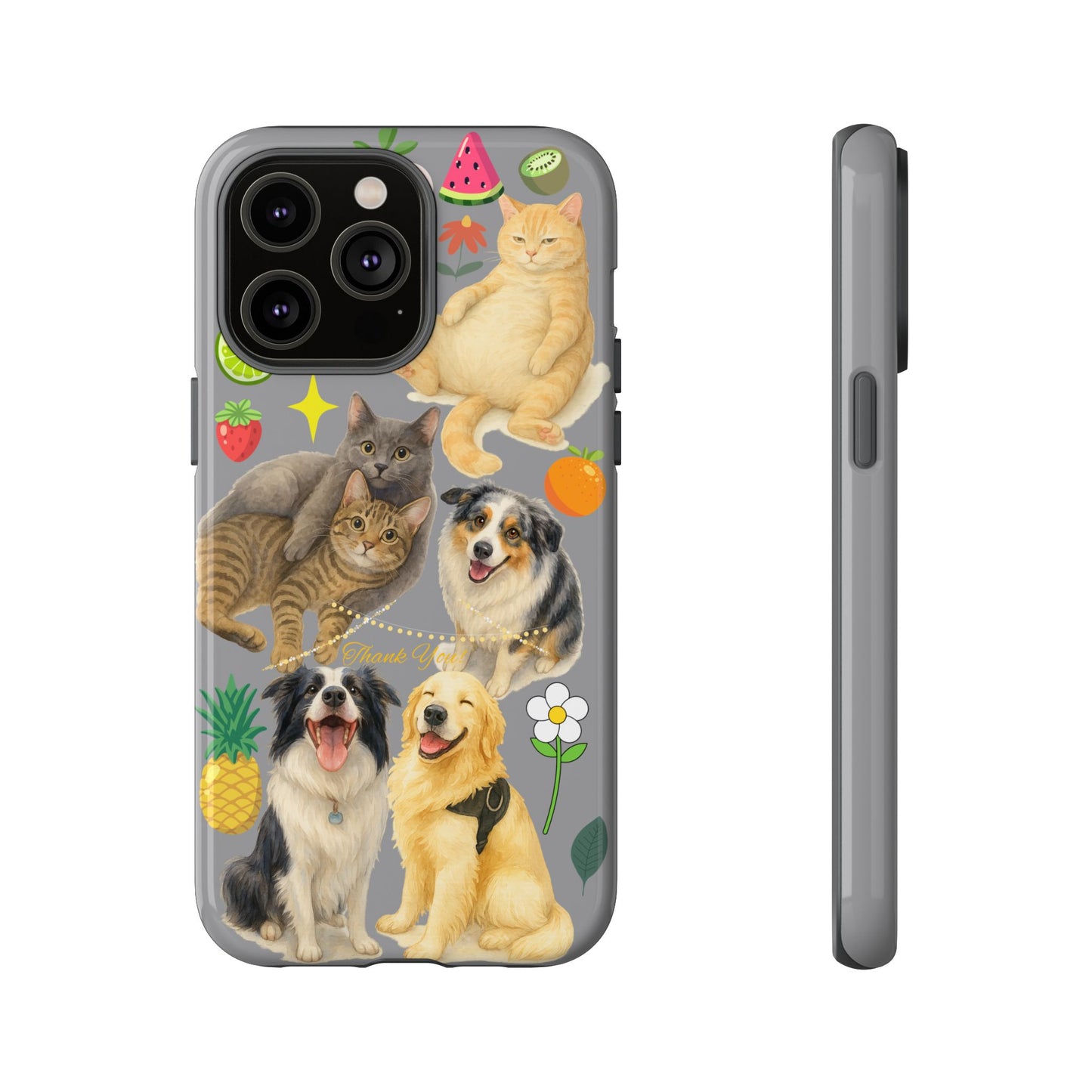 60A-3 Dog and Cat Printed Dual-Layer Phone Case In Grey – Glossy or Matte Finish – iPhone & Android Compatible