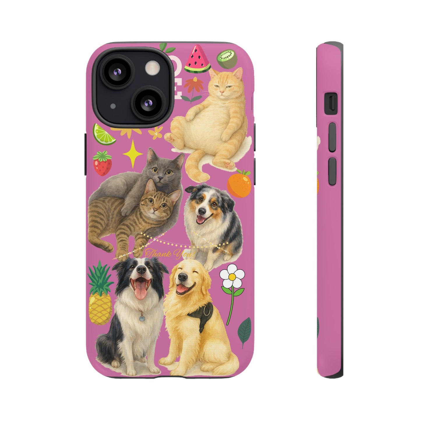 60A-2 Dog and Cat Printed Dual-Layer Phone Case In Pink – Glossy or Matte Finish – iPhone & Android Compatible