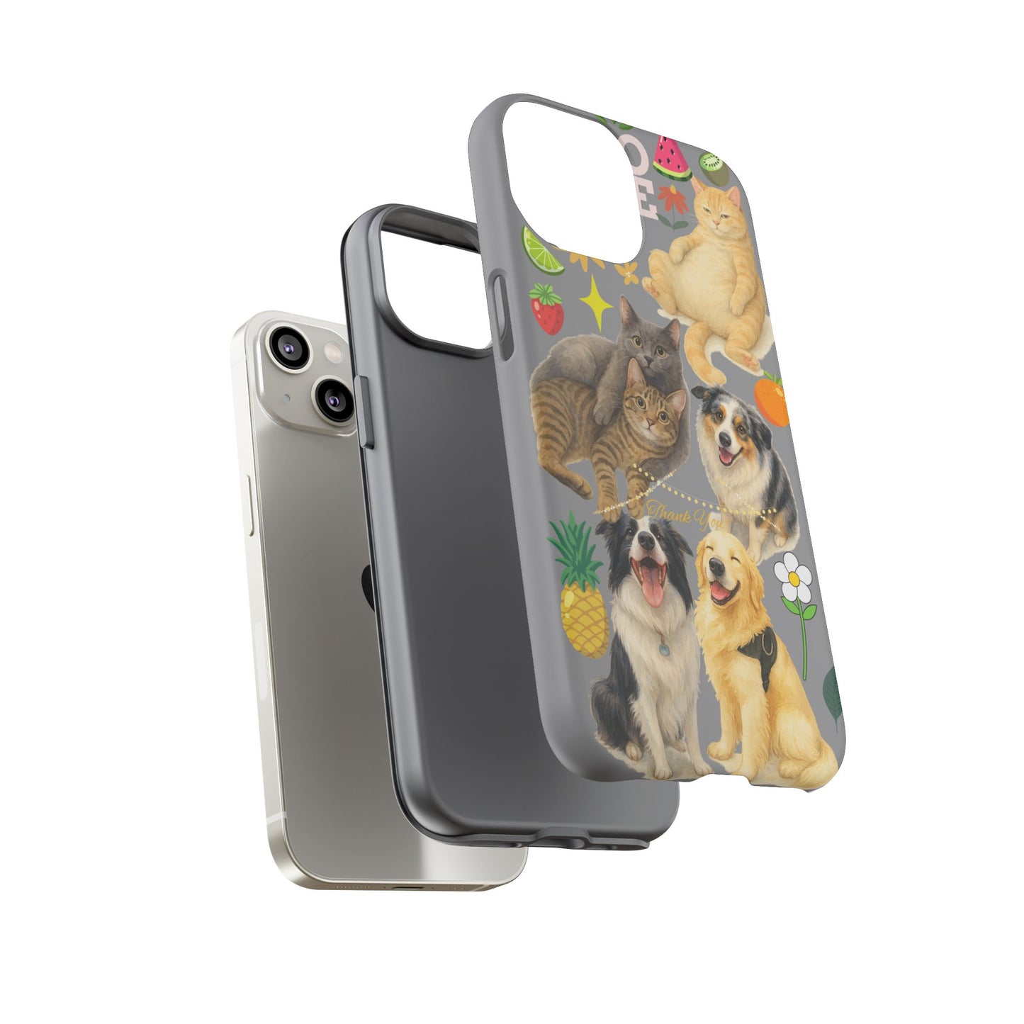 60A-3 Dog and Cat Printed Dual-Layer Phone Case In Grey – Glossy or Matte Finish – iPhone & Android Compatible