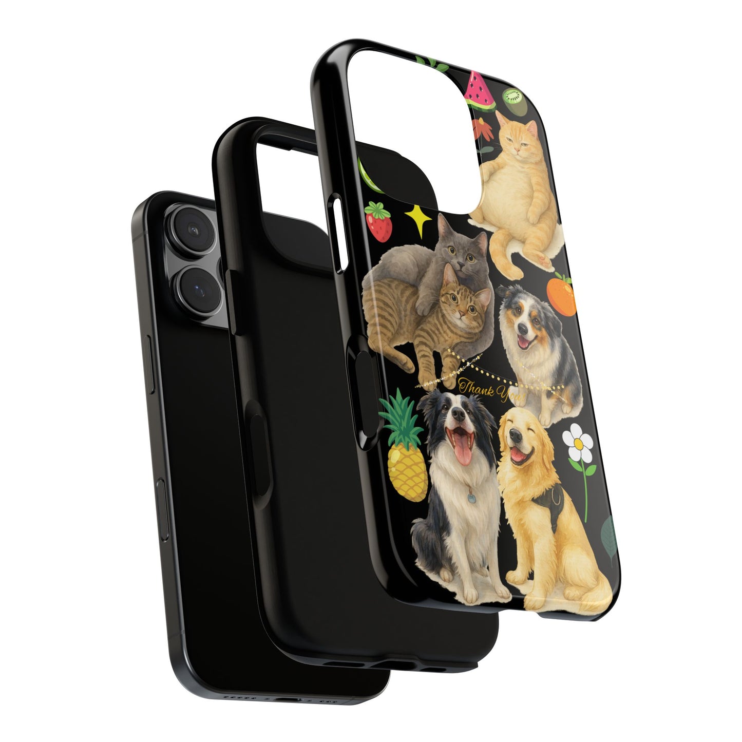 60A-8 Dog and Cat Printed Dual-Layer Phone Case In Black – Glossy or Matte Finish – iPhone & Android Compatible