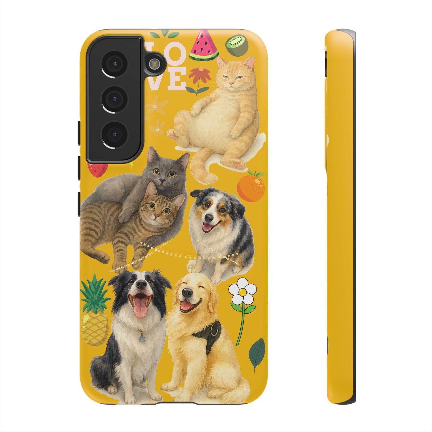 60A-5 Dog and Cat Printed Dual-Layer Phone Case In Yellow – Glossy or Matte Finish – iPhone & Android Compatible