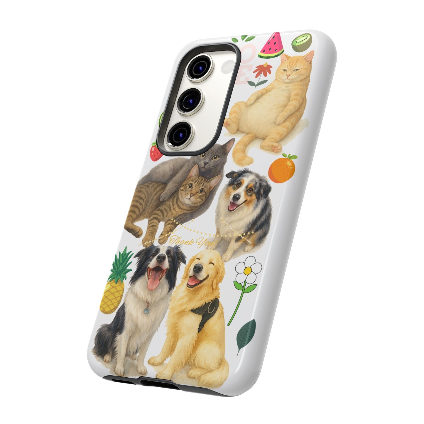 60A Dog and Cat Printed Dual-Layer Phone Case In White – Glossy or Matte Finish – iPhone & Android Compatible